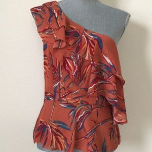 One Shoulder Flowy Ruffle Peplum Top